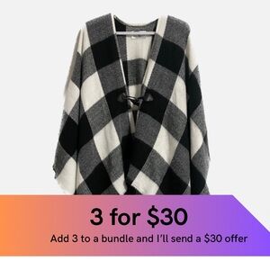 Summer & Rose, plaid blanket poncho with toggle button.
